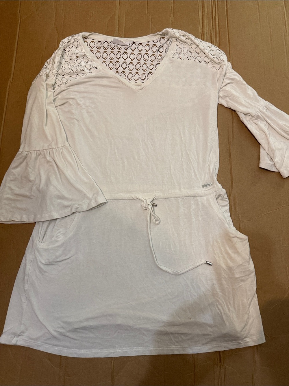 Calvin Klein White Crochet-Yoke Swim Coverup
